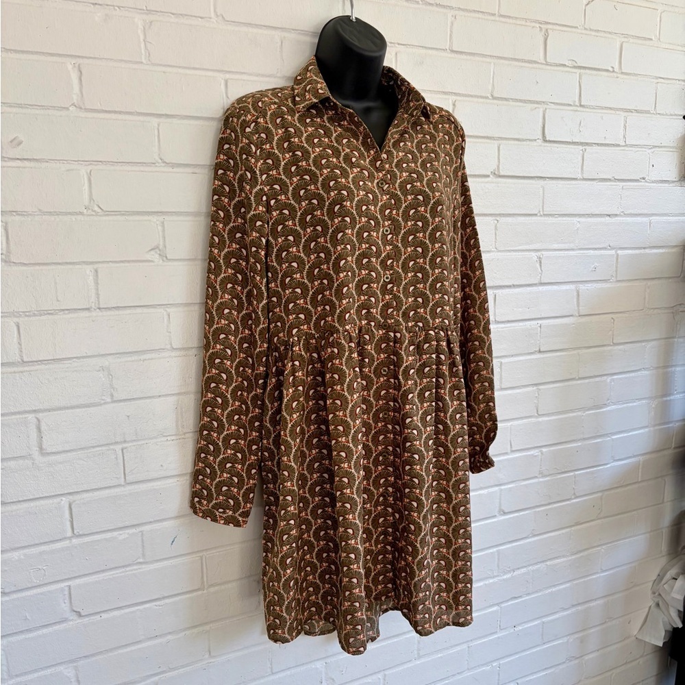 Emma Ella Paris Brown & Green Patterned Dress, SZ M/L EUC - Picture 2 of 8